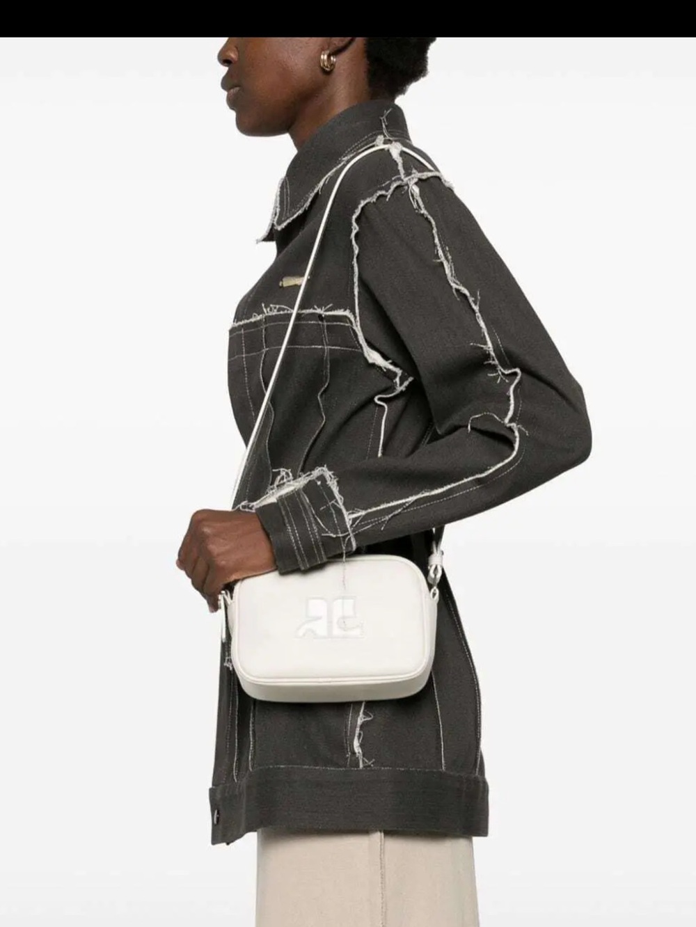 Escada White Leather Crossbody with Embossed Logo camera bag